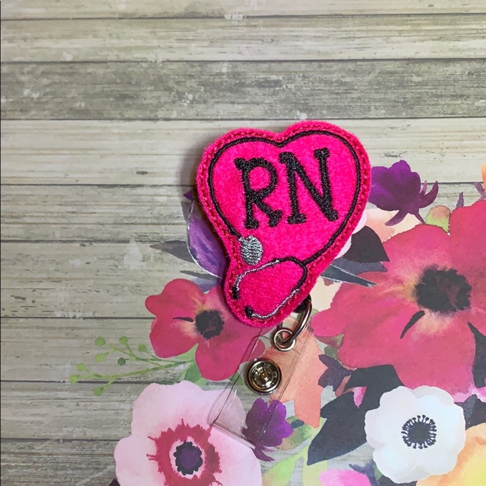 Felt Badge Reel Pink RN Heart